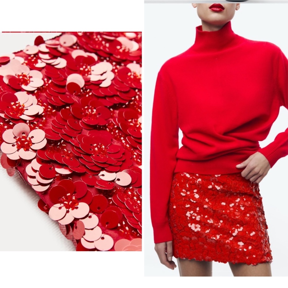Zara red sequin mini skirt ZW collection